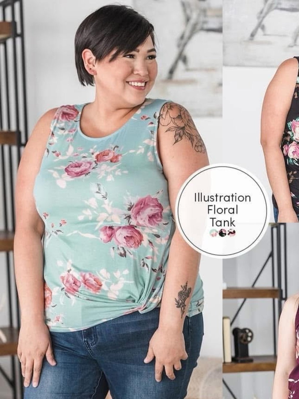 Illustration Floral Tank Top (NWT)🍒 Seafoam Floral, Size XS *Stretchy
